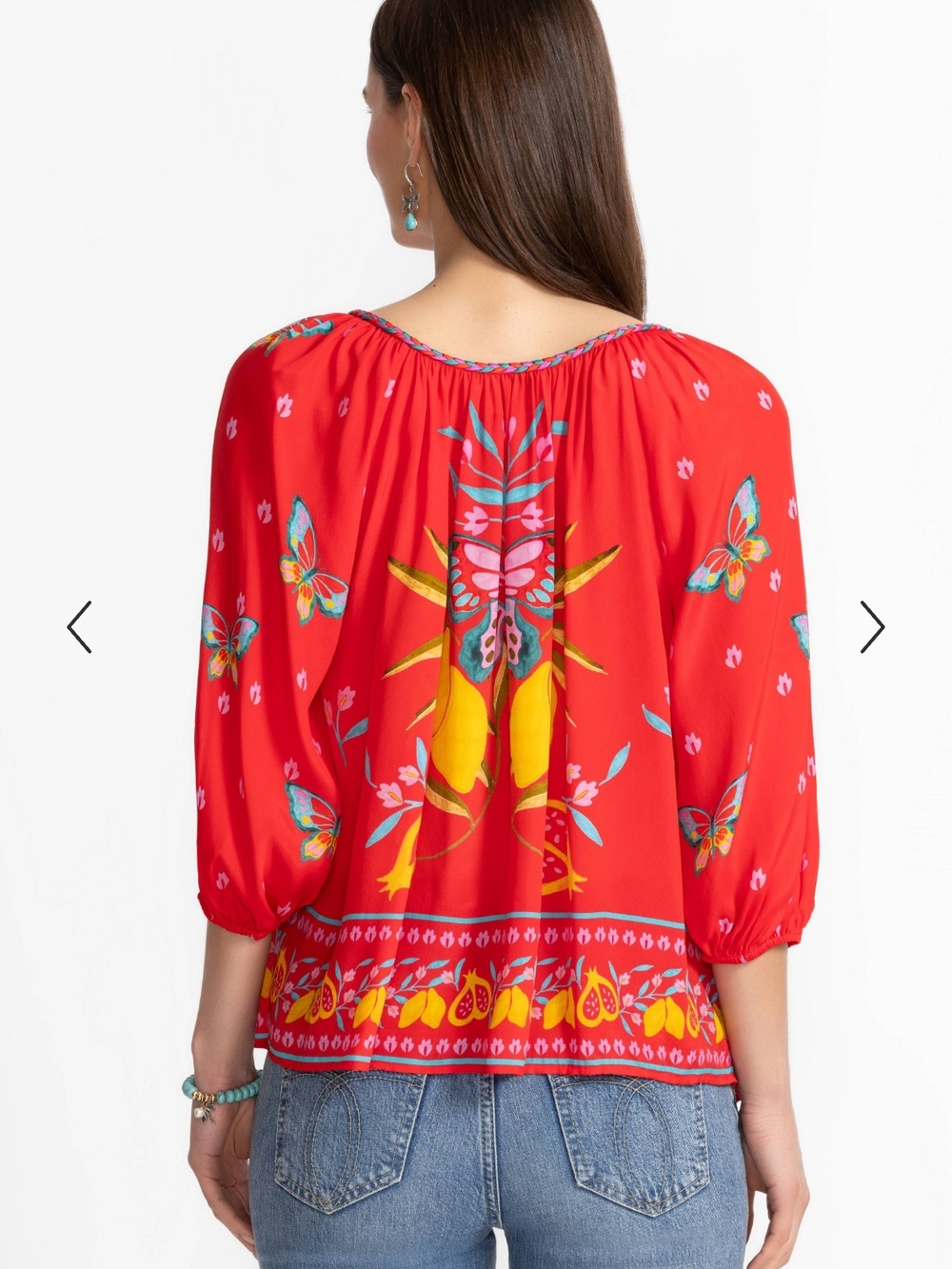 Johnny Was Red Floral Butterfly Peasant Blouse with Yellow Accents - Picture 6 of 6